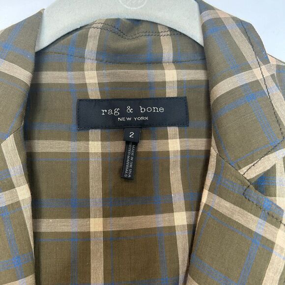 Rag and Bone Sybil Green Plaid Blazer Size 2 100% Cotton - Picture 7 of 11